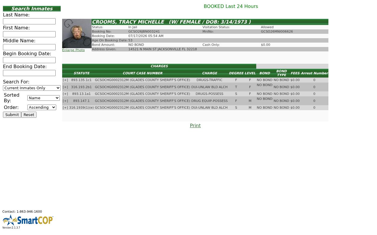 Glades County arrest history SmartWEB booking log