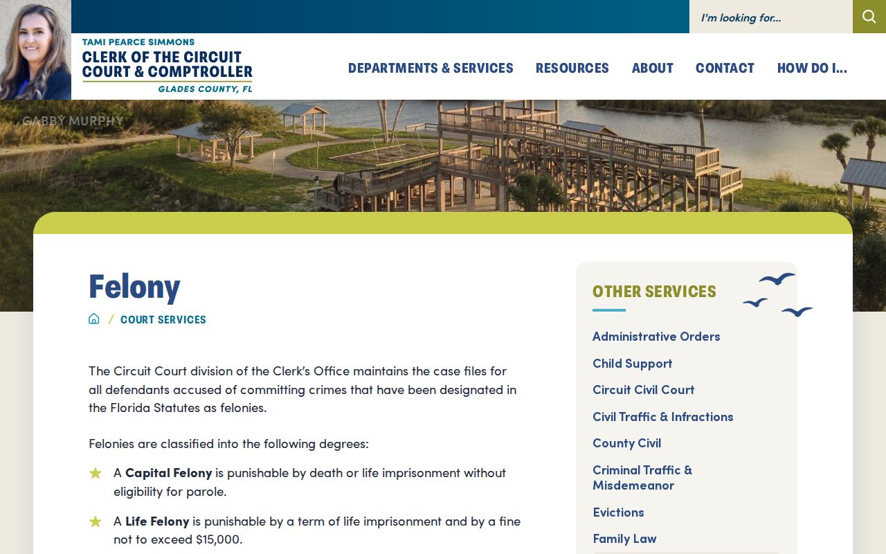 Glades County criminal court case felony record fees