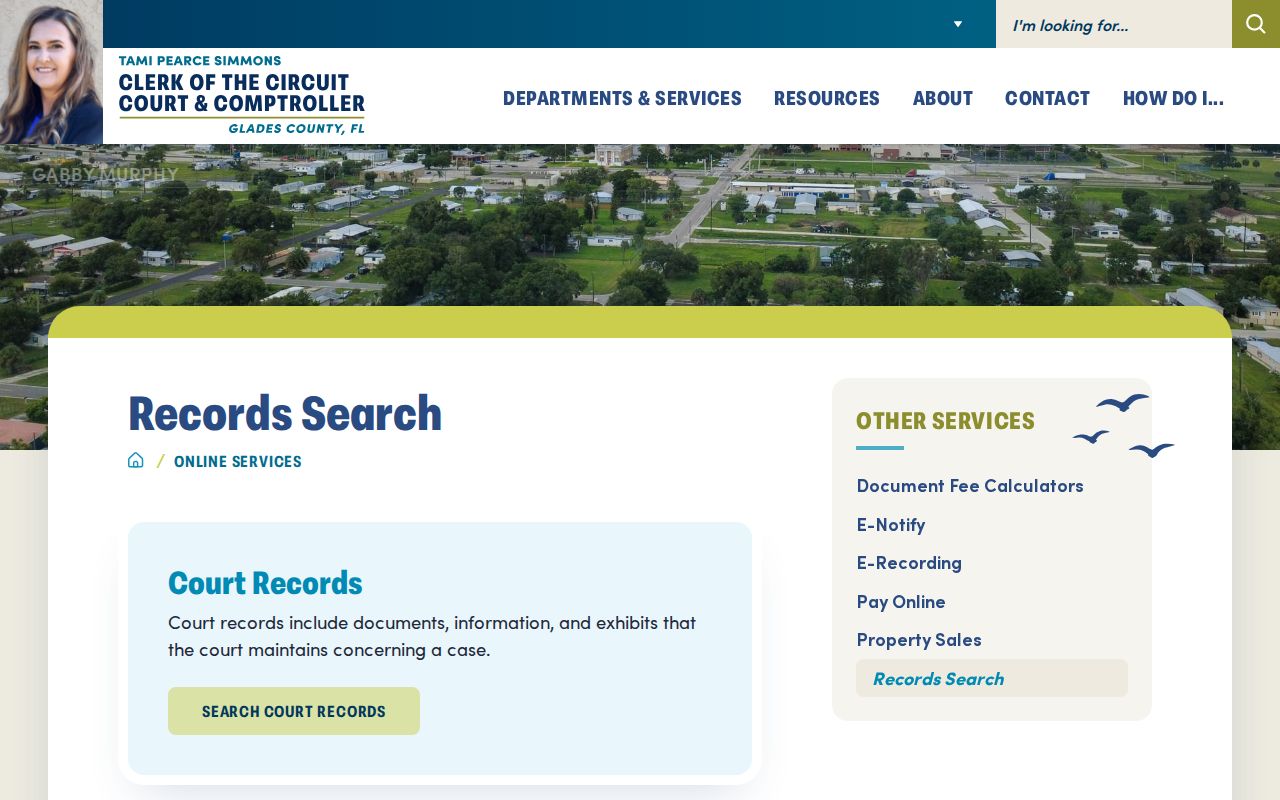 Glades County criminal court case online and counter access