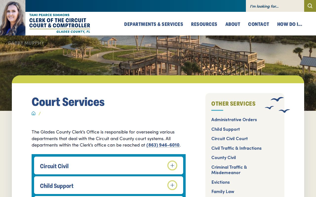 Glades Clerk services page for Circuit and County Court divisions