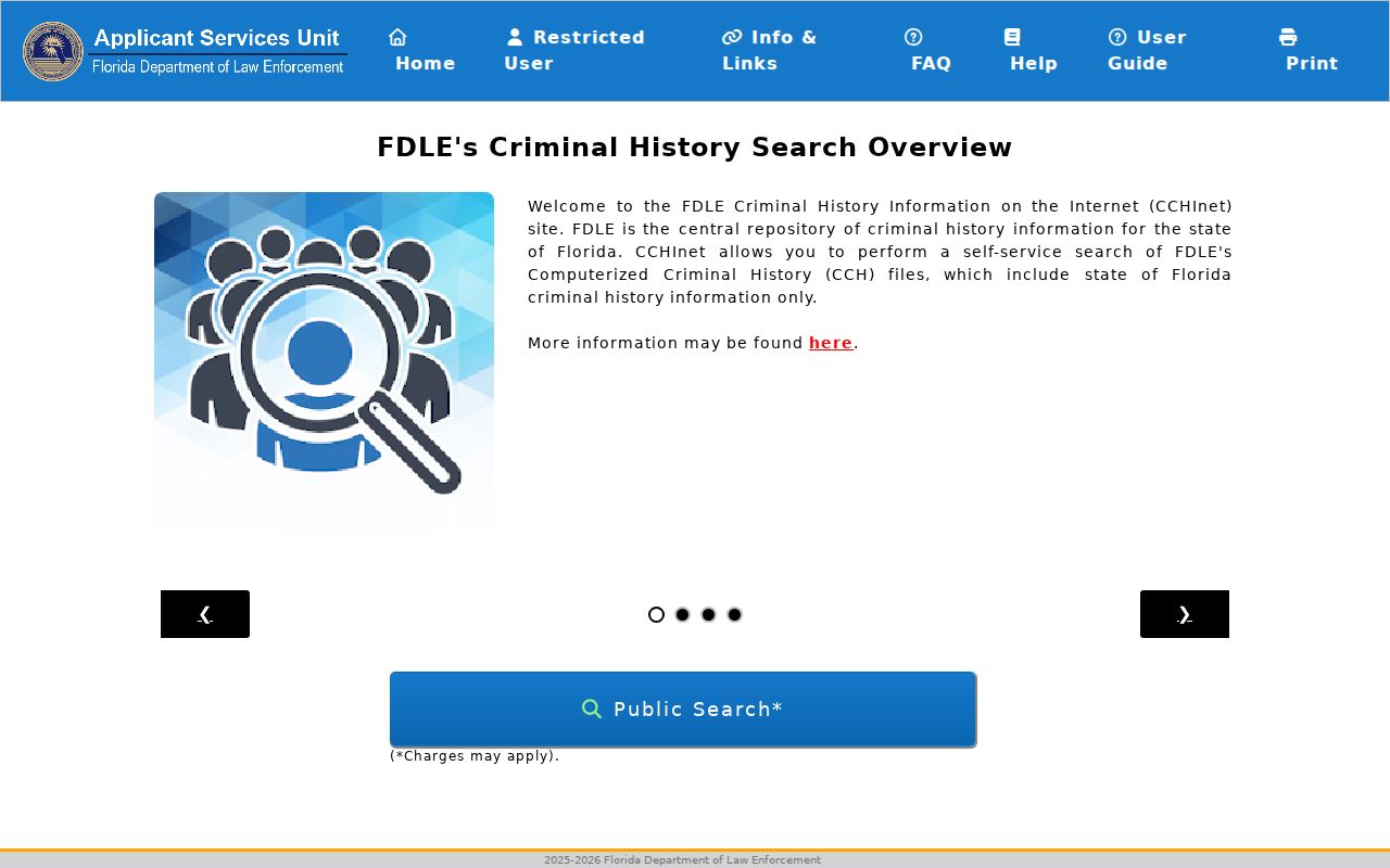 FDLE Computerized Criminal History Internet Search interface